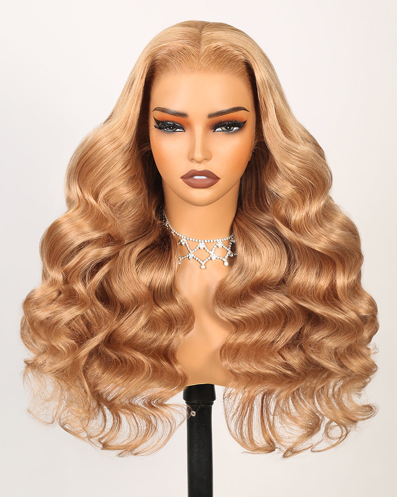 Pure-Luxe™ Ash Honey Blonde Colored Blowout In Wavy Pre-Cut 13x6 Lace Ultra-Dense Glueless Human Hair Wig