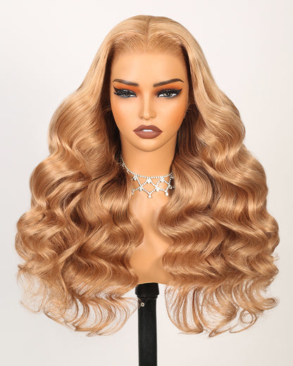 Pure-Luxe™ Ash Honey Blonde Colored Blowout In Wavy Pre-Cut 13x6 Lace Ultra-Dense Glueless Human Hair Wig