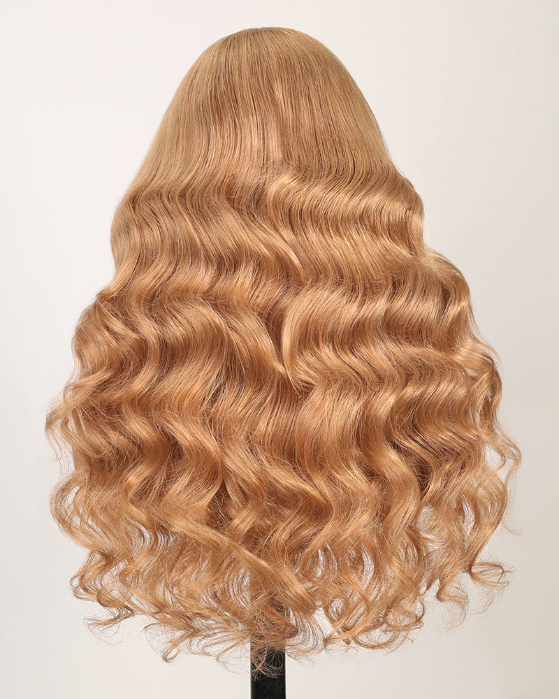 Pure-Luxe™ Ash Honey Blonde Colored Blowout In Wavy Pre-Cut 13x6 Lace Ultra-Dense Glueless Human Hair Wig