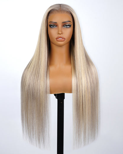 Pure-Luxe™ Blonde Highlights Light Color P10/613 Straight Pre-Cut 13x6 Lace 250% Ultra-Dense Glueless Human Hair Wig