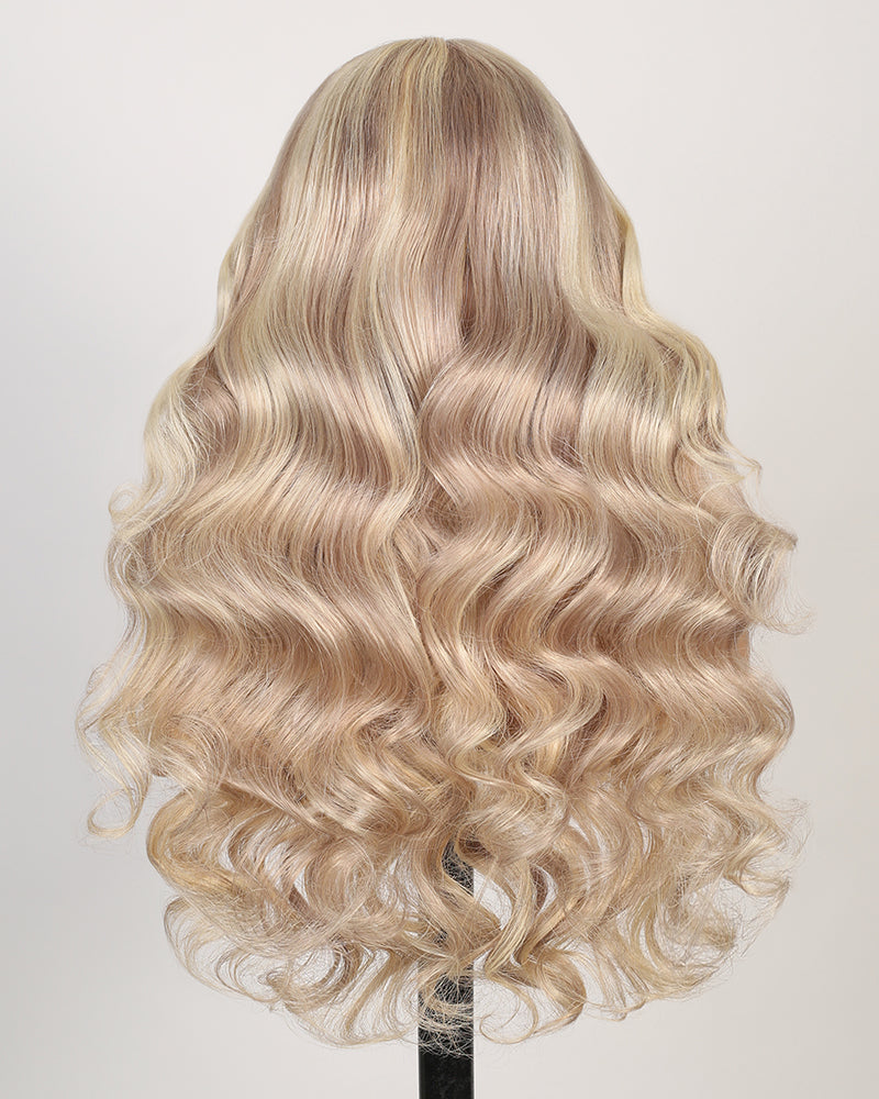 Pure-Luxe™ Blonde Highlights Light Color P10/613 Blowout In Wavy Pre-Cut 13x6 Lace Ultra-Dense Glueless Human Hair Wig