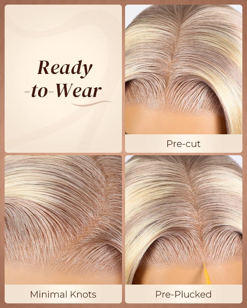 Pure-Luxe™ Blonde Highlights Light Color P10/613 Blowout In Wavy Pre-Cut 13x6 Lace Ultra-Dense Glueless Human Hair Wig