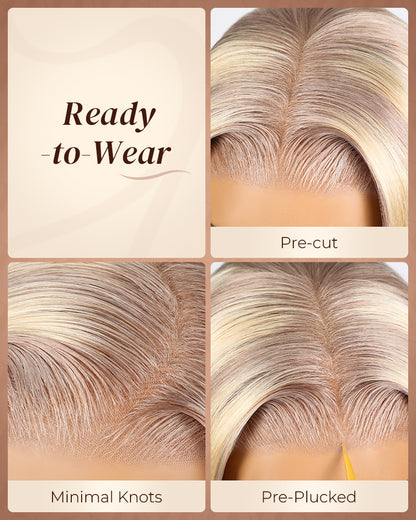 Pure-Luxe™ Blonde Highlights Light Color P10/613 Blowout In Wavy Pre-Cut 13x6 Lace Ultra-Dense Glueless Human Hair Wig
