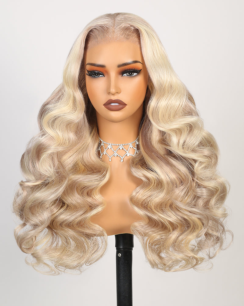 Pure-Luxe™ Blonde Highlights Light Color P10/613 Blowout In Wavy Pre-Cut 13x6 Lace Ultra-Dense Glueless Human Hair Wig