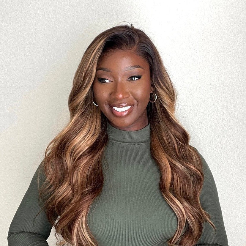 Glueless 6x5 Lace Front Cashew Color Wig Pre-Bleached Knots Wavy Protective Style Human Hair Wigs