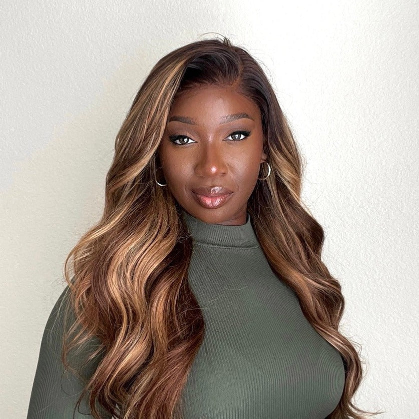 Glueless 6x5 Lace Front Cashew Color Wig Pre-Bleached Knots Wavy Protective Style Human Hair Wigs