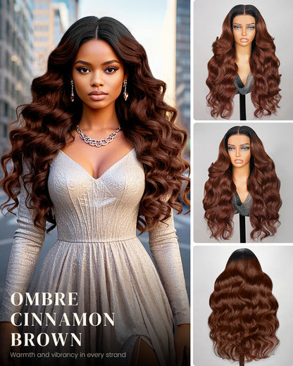 Ombre Cinnamon Brown Colored Loose Body Wave Glueless Pre-Cut 6x5 Lace Human Hair Wig