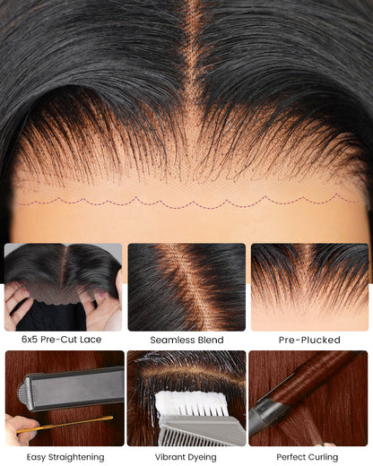 Ombre Cinnamon Brown Colored Loose Body Wave Glueless Pre-Cut 6x5 Lace Human Hair Wig