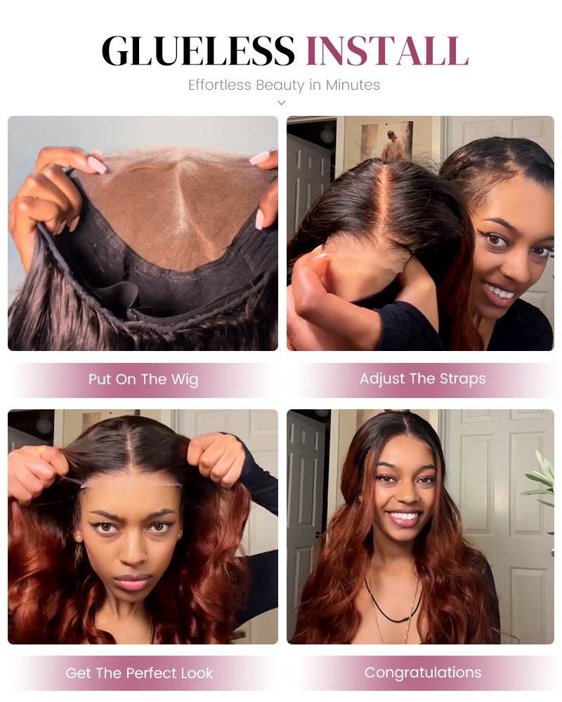 Ombre Cinnamon Brown Colored Loose Body Wave Glueless Pre-Cut 6x5 Lace Human Hair Wig