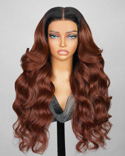 Ombre Cinnamon Brown Colored Loose Body Wave Glueless Pre-Cut 6x5 Lace Human Hair Wig