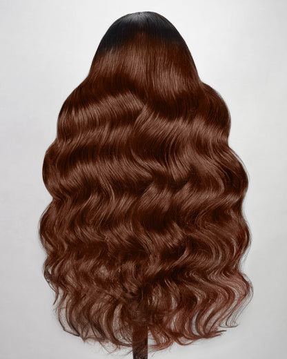 Ombre Cinnamon Brown Colored Loose Body Wave Glueless Pre-Cut 6x5 Lace Human Hair Wig