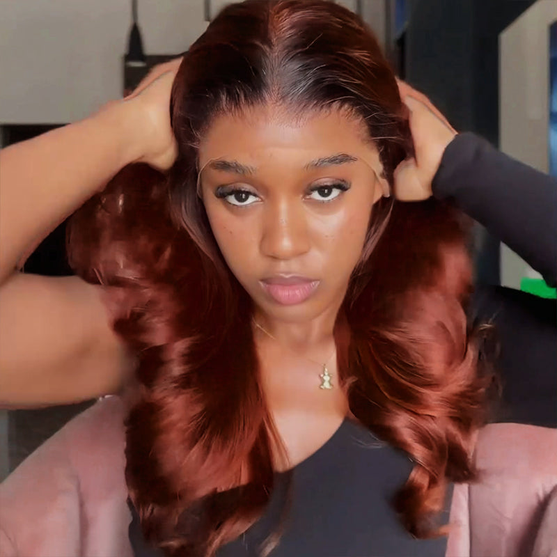 【Bogo Sale】Ombre Brown Wig with Reddish Brown Loose Body Wave Glueless 6-Inch Deep Lace Middle Part Human Hair