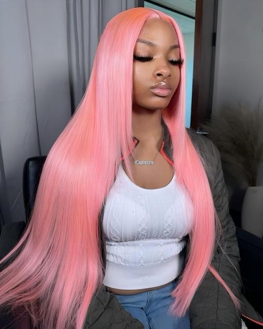 straight pink wig human hair