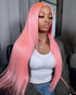 straight pink wig human hair