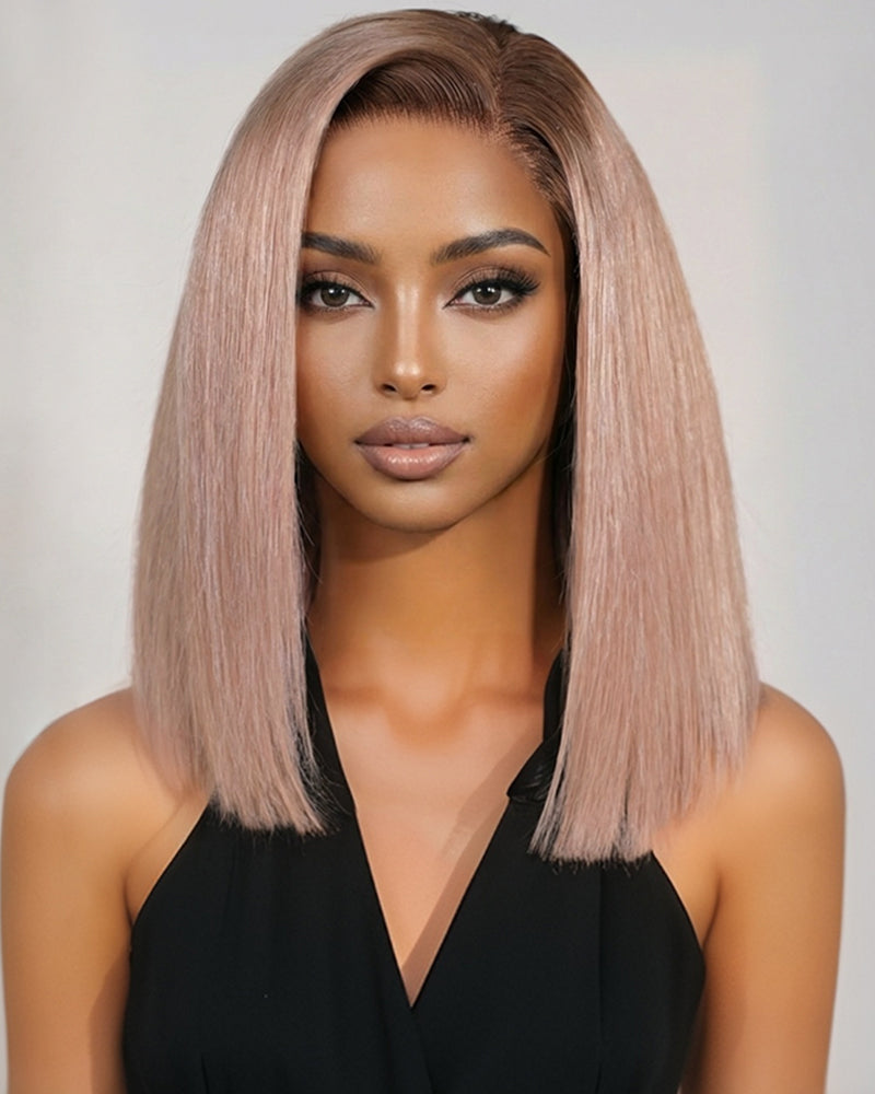 Arabella 6x5 invisible knots Glueless Ash Blonde Ombre Straight Bob Wig Pre-cut Lace Beginner Friendly