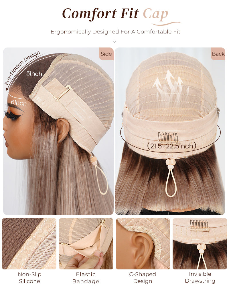 【$299 = 2 WIGS】Arabella 6x5 invisible knots Glueless Ash Blonde Ombre Colored Wig Straight Bob Wig Pre-cut Lace Beginner Friendly