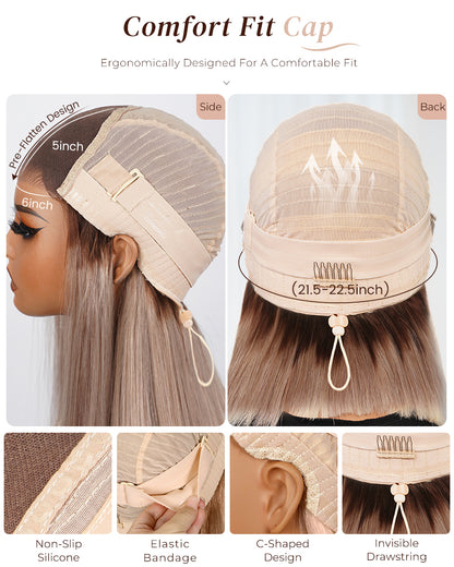 【$299 = 2 WIGS】Arabella 6x5 invisible knots Glueless Ash Blonde Ombre Colored Wig Straight Bob Wig Pre-cut Lace Beginner Friendly