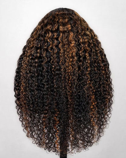 Highlight Colored Deep Curly Upgraded V Part Cap No Glue Needed Human Hair Wigs