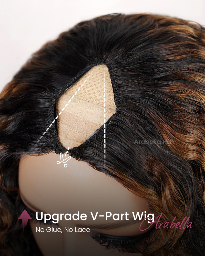 Highlight Colored Deep Curly Upgraded V Part Cap No Glue Needed Human Hair Wigs