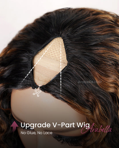 Highlight Colored Deep Curly Upgraded V Part Cap No Glue Needed Human Hair Wigs