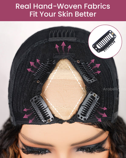 Highlight Colored Deep Curly Upgraded V Part Cap No Glue Needed Human Hair Wigs