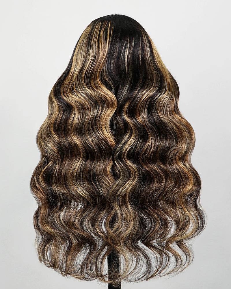 Balayage Highlight Color Body Wave No Glule Needed Upgraded V Part Cap Human Hair Wigs