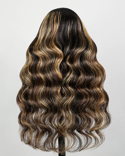 Balayage Highlight Color Body Wave No Glule Needed Upgraded V Part Cap Human Hair Wigs