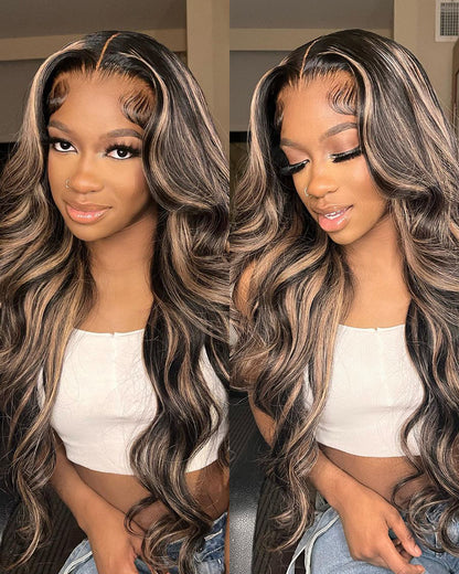 Balayage Highlight Colored Body Wave 5x5 Glueless Lace Human Hair Wigs
