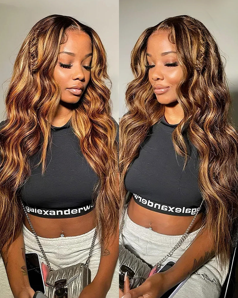 Piano Highlight Colored Body Wave 5x5 Glueless Lace Human Hair Wigs