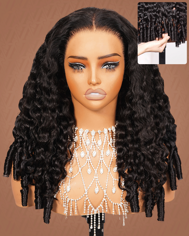 Glueless Wig Water Wave With Finger Coil Ends 1