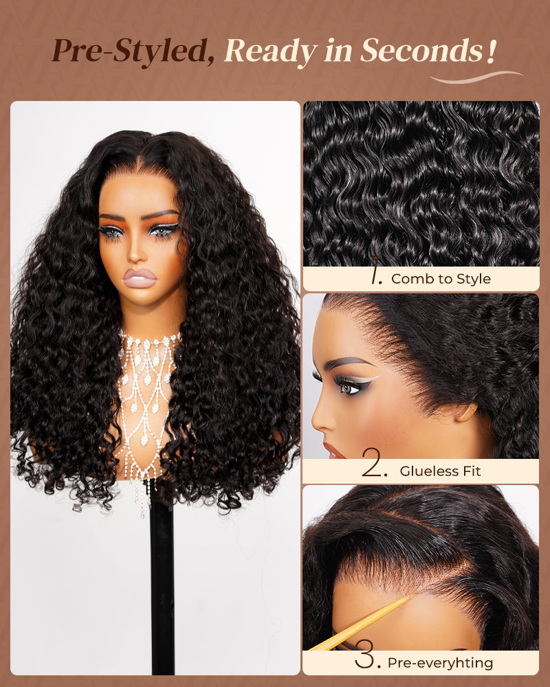 Glueless Wig Water Wave With Finger Coil Ends
