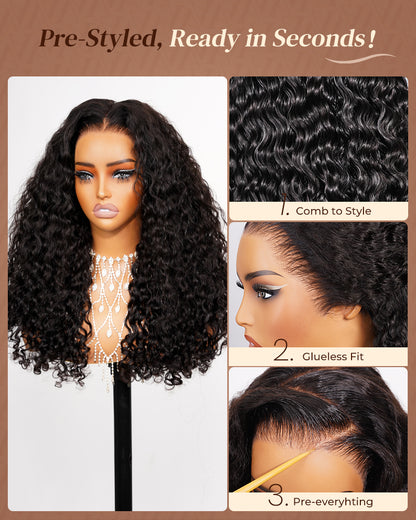 Glueless Wig Water Wave With Finger Coil Ends