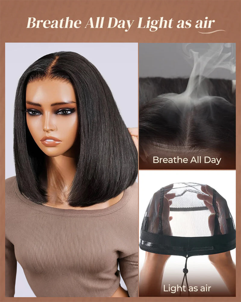 Arabella 13x6 Three-Go™ Glueless Straight Bob Invisible Knots Natural Black Beginner Friendly