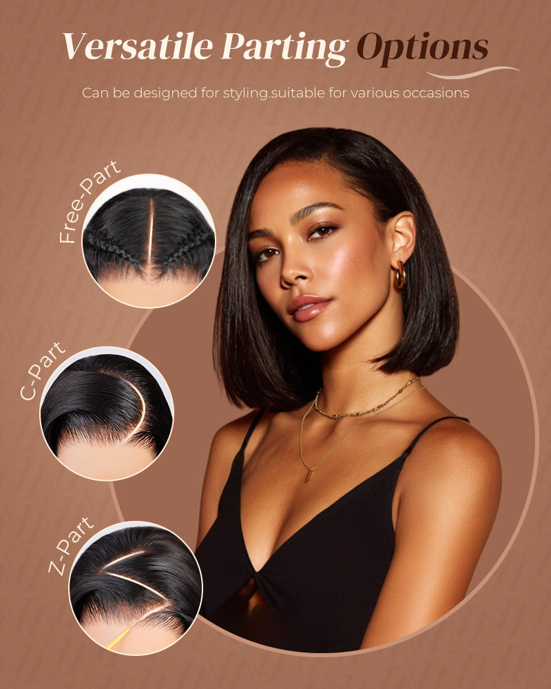 Arabella 13x6 Three-Go™ Glueless Straight Bob Invisible Knots Natural Black Beginner Friendly