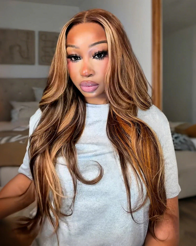【$299 = 2 WIGS】Arabella 13x6 Three-Go™ Brown Ombre Highlights Glueless Wig Loose Body Wave With Drawstring 100% Human Hair Wig