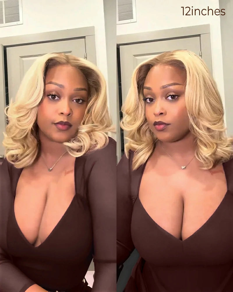 Arabella 6x5 invisible knots Glueless Loose Body Wave Bob Wig Pre-cut Lace Brown Blonde Ombre Beginner Friendly