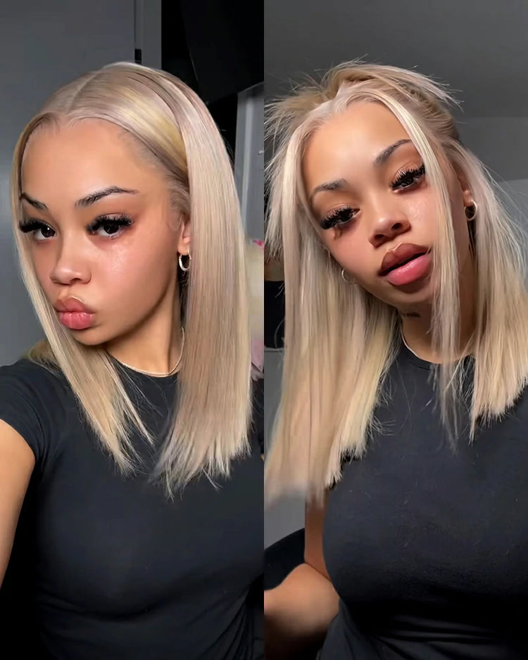 Arabella 6x5 Invisible Knots Glueless Blonde Highlight Straight Bob Wig Pre-cut Lace Beginner Friendly