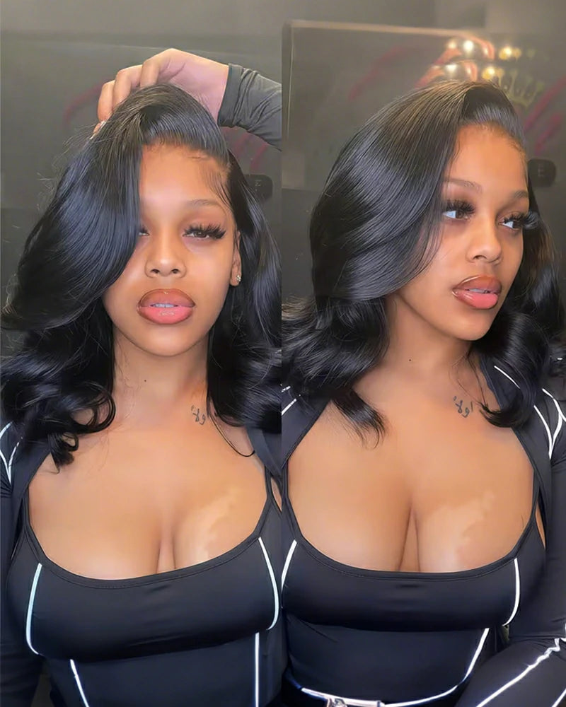 Arabella 13x6 Three-Go™ 250% Density Body Wave Bob Invisible Knots Natural Black Glueless Beginner Friendly