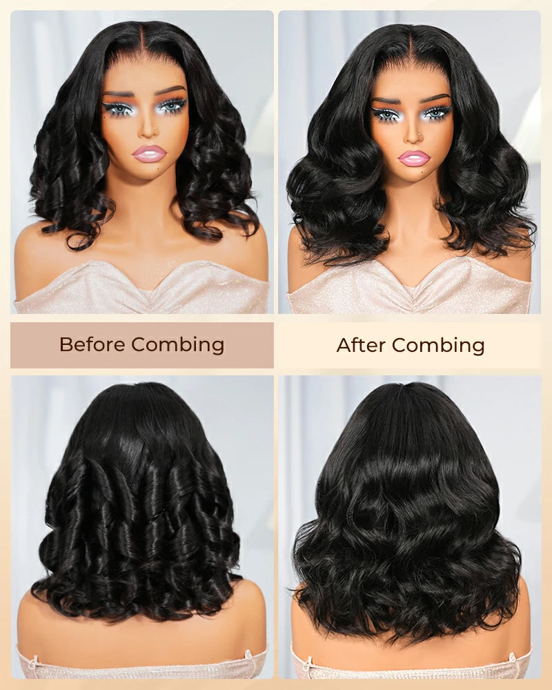 Arabella 13x6 Three-Go™ 250% Density Body Wave Bob Invisible Knots Natural Black Glueless Beginner Friendly