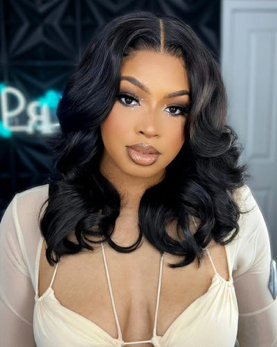 Arabella Hair Arabella 13x6 Three-Go™ 280% High Density Body Wave Bob Invisible Knots Natural Black Glueless Beginner Friendly