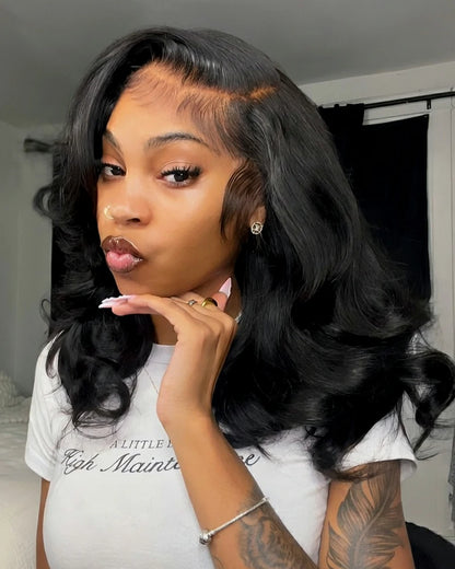 Arabella 13x6 Three-Go™ 250% Density Body Wave Bob Invisible Knots Natural Black Glueless Beginner Friendly