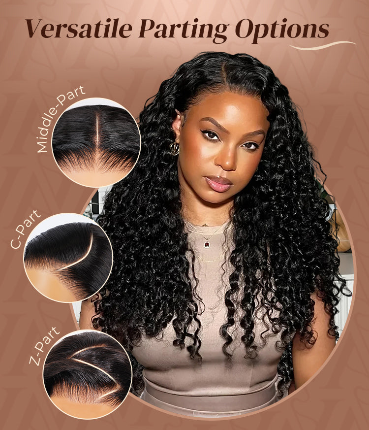 Glueless Wig Water Wave With Finger Coil Ends