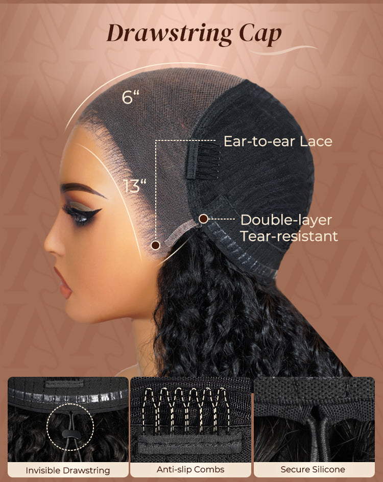 Glueless Wig Water Wave With Finger Coil Ends