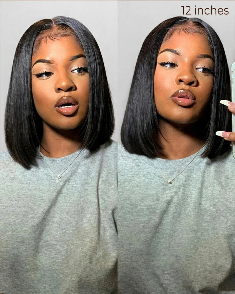 Arabella 13x4 Frontal Lace Straight Bob Wig Invisible Knots Natural Black Realistic Hairline