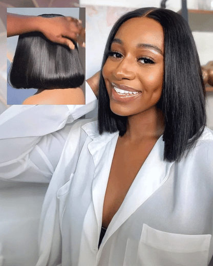 Arabella 13x4 Frontal Lace Straight Bob Wig Invisible Knots Natural Black Realistic Hairline