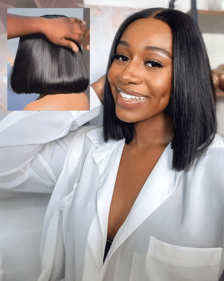 Arabella 13x4 Frontal Lace Straight Bob Wig Invisible Knots Natural Black Realistic Hairline