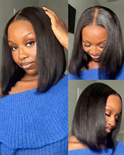 Arabella 13x4 Frontal Lace Straight Bob Wig Invisible Knots Natural Black Realistic Hairline