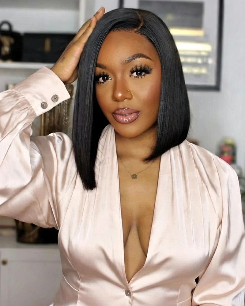 Arabella 13x4 Frontal Lace Straight Bob Wig Invisible Knots Natural Black Realistic Hairline