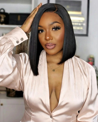 Arabella 13x4 Frontal Lace Straight Bob Wig Invisible Knots Natural Black Realistic Hairline