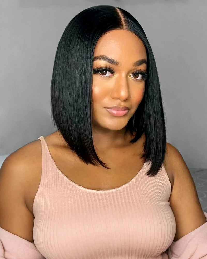 Arabella 13x4 Frontal Lace Straight Bob Wig Invisible Knots Natural Black Realistic Hairline
